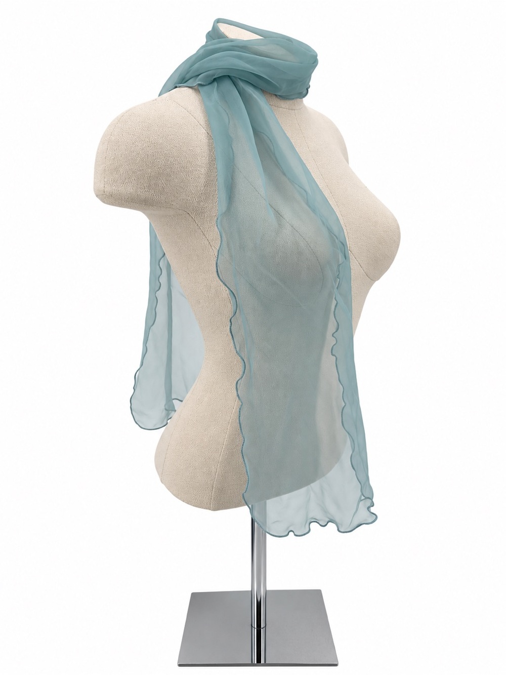 Unbranded Blue Sheer Chiffon Scarf Long Narrow Ruffle Edge Y2K Accessory